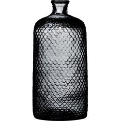 Natural Living Bloemenvaas Scubs Bottle - donkergrijs geschubt transparant - glas - D18 x H42 cm - Vazen