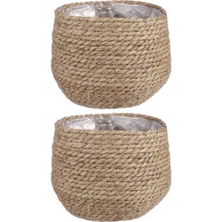 2x stuks naturel beige rotan planten pot mand van gedraaid jute/riet H19 en D22 cm - Plantenpotten