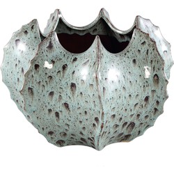 PTMD Emmaa Grey ceramic pot ribbed spiky border XL