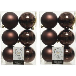 12x Kunststof kerstballen glanzend/mat donkerbruin 8 cm kerstboom versiering/decoratie - Kerstbal