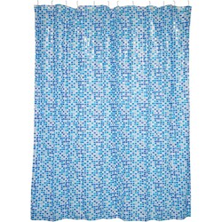 MSV Douchegordijn met ringen - blauw tegels patroon - PVC - 180 x 200 cm - wasbaar - Douchegordijnen