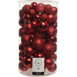 Decoris 100x stuks kunststof kerstballen rood 4, 5, 6, 7 en 8 cm - Kerstbal