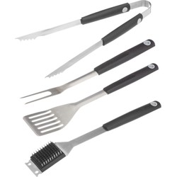 BBQ/barbecue koffer set 4-delig met rubberen handvatten - Barbecuegereedschapset