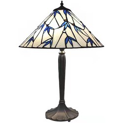 LumiLamp Tiffany Tafellamp  Ø 42x63 cm  Blauw Wit Glas Zink Tiffany Bureaulamp