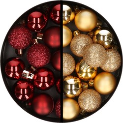 34x stuks kunststof kerstballen donkerrood en goud 3 cm - Kerstbal