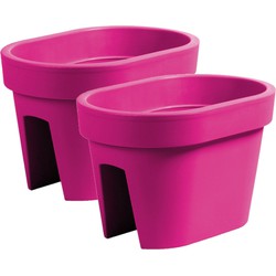 2x stuks balkon plantenpotten/bloempotten fuchsia roze 12 liter van kunststof 40 x 27 x 25 cm - Plantenpotten