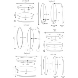 ESTAhome fotobehang technische tekeningen van surfplanken zwart en wit