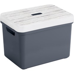 Sunware Opbergbox/mand - donkerblauw - 18 liter - met deksel hout kleur - Opbergbox