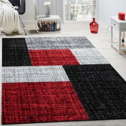 Laagpolig Modern Vloerkleed Modilia - Geblokt - Rood - 80x150 cm