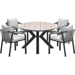 Garden Impressions Tarera tuinset 5-delig taupe - Tulli tuintafel 180x115 cm - light teak vironwood