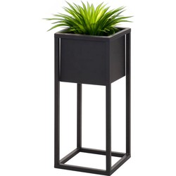 H&S Collection Plantenpot - zwart - op metalen standaard - 21x50 cm - Plantenpotten