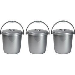 3x Schoonmaakemmers/vuilnisemmers 15 liter zilver - Emmers