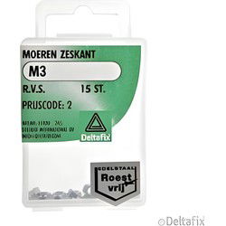 Moer zeskant m3 rvs 15st