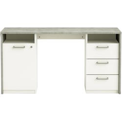 Bureau 1 Deur 3 Laden beton en wit decor - L145 cm - Stanford