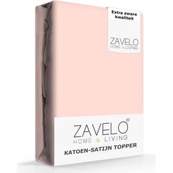 Zavelo Deluxe Katoen-Satijn Topper Hoeslaken Roze-1-persoons (90x220 cm)