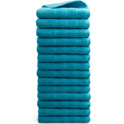 OUTLET BADTEXTIEL - set van 14 - handdoek 50x100 - turquoise