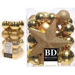 Kerstversiering kunststof kerstballen met piek goud 4-5-6-8 cm pakket van 49x stuks - Kerstbal