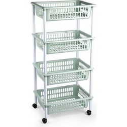 Opberger/organiser trolley/roltafel met 4 manden 85 cm mintgroen - Opberg trolley