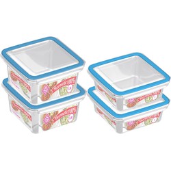 4x Voedsel plastic bewaarbakjes 1 en 1,5 liter transparant/blauw - Vershoudbakjes