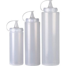 Urban Living doseerflessen/sausflessen - set 3x - met schenktuit - 400/700/1000 ml - Maatbekers
