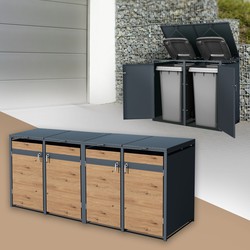 Afvalbox voor 4 bakken tot 240L 264x80x116,3 cm antraciet/eikenlook staal ML design