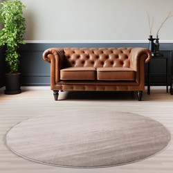 Sky Soft Uni Basic - Rond Vloerkleed - Laagpolig - Effen Kleur - Beige - Woonkamer Tapijt - Anti-Slip Rug- 160 CM ROND