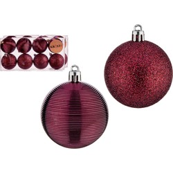 Krist+ kerstballen - 8x stuks - wijn/bordeaux rood - kunststof - 6 cm - Kerstbal