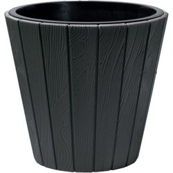 Prosperplast Plantenpot/bloempot Wood Style - buiten/binnen - kunststof - antraciet - D40 x H37 cm - Plantenpotten