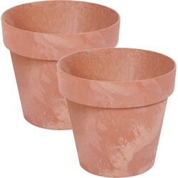 Set van 2x stuks kunststof bloempotten/plantenpotten betonlook 20 cm terracotta - Plantenpotten