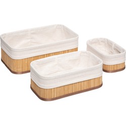 Set van 3 stuks Opbergmanden Bamboe - Wit – L: 30x20x12cm, M: 25x15x10cm, S: 20x10x8cm