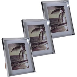 3x stuks kunststof fotolijst zilver geschikt voor een foto van 13 x 18 cm - Fotolijsten