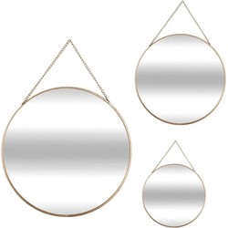 Set van 3x spiegels/wandspiegels rond metaal goud met ketting - Spiegels