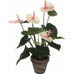 Kunstplant anthurium lichtroze flamingoplant in pot 40 cm - Kunstplanten