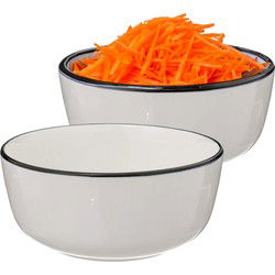 Secret de Gourmet Soepkommen/schaaltjes - 4x - Corona - porselein - D15 x H6.5 cm - wit/zwart - Kommetjes