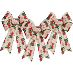 3x stuks kerstboomversiering ornament strikjes/strikken creme/rood print 15 x 25 cm - Kersthangers