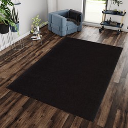 Tapijtenloods Soft Basics Wasbaar Effen Vloerkleed Zwart Hoogpolig- 120x160 CM