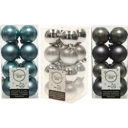 48x Stuks kunststof kerstballen mix antraciet grijs/zilver/ijsblauw 4 cm - Kerstbal