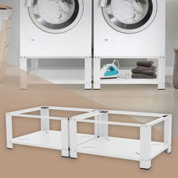 Set van 2 Wasmachine Onderbouw met Uittrekbare Planken Wit Staal ML Design