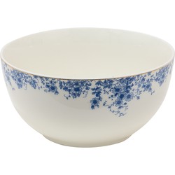 Clayre & Eef Soepkom Ø 14*7 cm / 500 ml Blauw Porselein Rond Bloemetjes Serveerkom Kommen Rijstkom