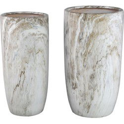 PTMD Bloempot Miah - 40x40x74 cm - Keramiek - Beige - Set van 2
