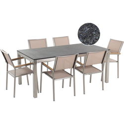GROSSETO  - Tuinset met 6 stoelen- Beige/Zwart - Graniet
