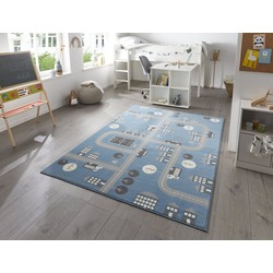 Kindervloerkleed - Adventures Stad Design Blauw - 80 X 150 CM