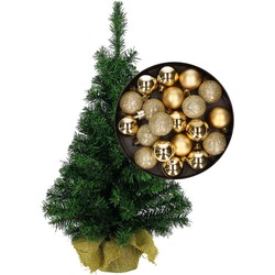 Mini kerstboom/kunst kerstboom H35 cm inclusief kerstballen goud - Kunstkerstboom