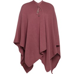 Knit Factory Jazz Gebreid Omslagvest - Dames Poncho - Stone Red - One Size - Inclusief sierspeld