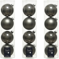 12x stuks glazen kerstballen antraciet (warm grey) 10 cm mat/glans - Kerstbal