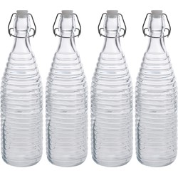 4x Glazen decoratie flessen transparant met beugeldop 1000 ml - Drinkflessen