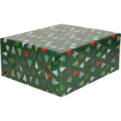 3x Rollen inpakpapier/cadeaupapier Kerst print donkergroen/gekleurde kerstbomen 250 x 70 cm luxe - Cadeaupapier