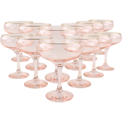 OTIX Champagnecoupe - Glazen - Set van 12 - Roze - Champagneglazen - met Gouden Randje - 270ml - AETHER