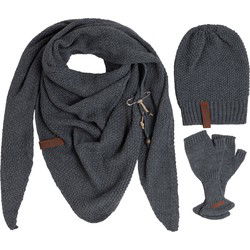 Knit Factory Coco Omslagdoek, Coco Beanie & Cleo Handschoenen - Antraciet