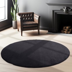 Sky Soft Uni Basic - Rond Vloerkleed - Laagpolig - Effen Kleur - Zwart - Woonkamer Tapijt - Anti-Slip Rug- 120 CM ROND